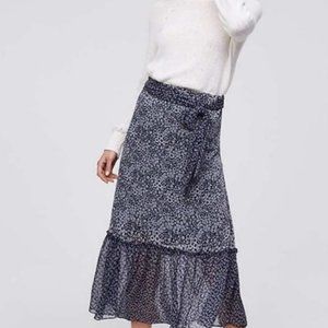 LOFT Forever Navy Blossomed Floral Tie Waist Ruffled Midi Skirt